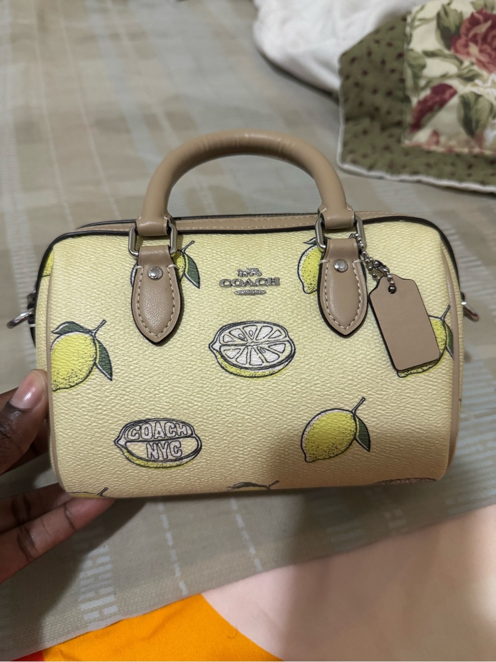 Coach Lemon Print Mini Satchel in Yellow and Tan